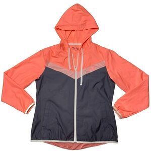 FILA Windbreaker Zip-Up Hooded Shell Jacket Gray Orange Coral Women's S